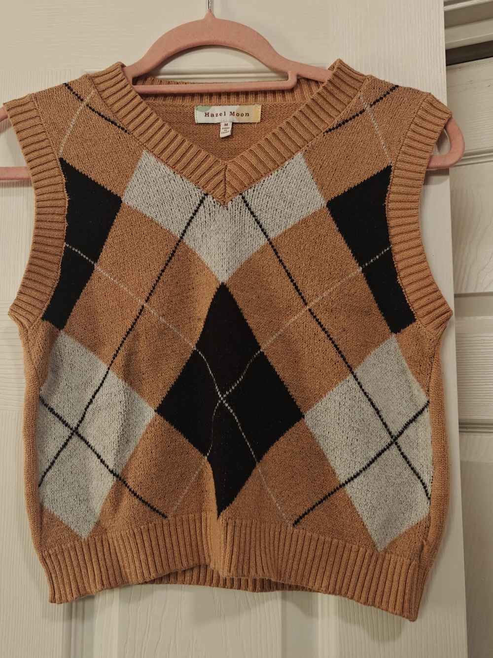 Women’s Camel Argyle Knit Sweater Vest